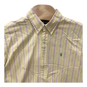 Polo Ralph Lauren Shirt Men's Large‎ Yellow Pink Striped Long Sleeve Cotton
